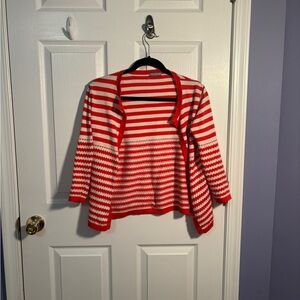 NWOT red and white stripped cardigan